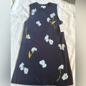 Floral Sleeveless Midi Dress - Navy and White